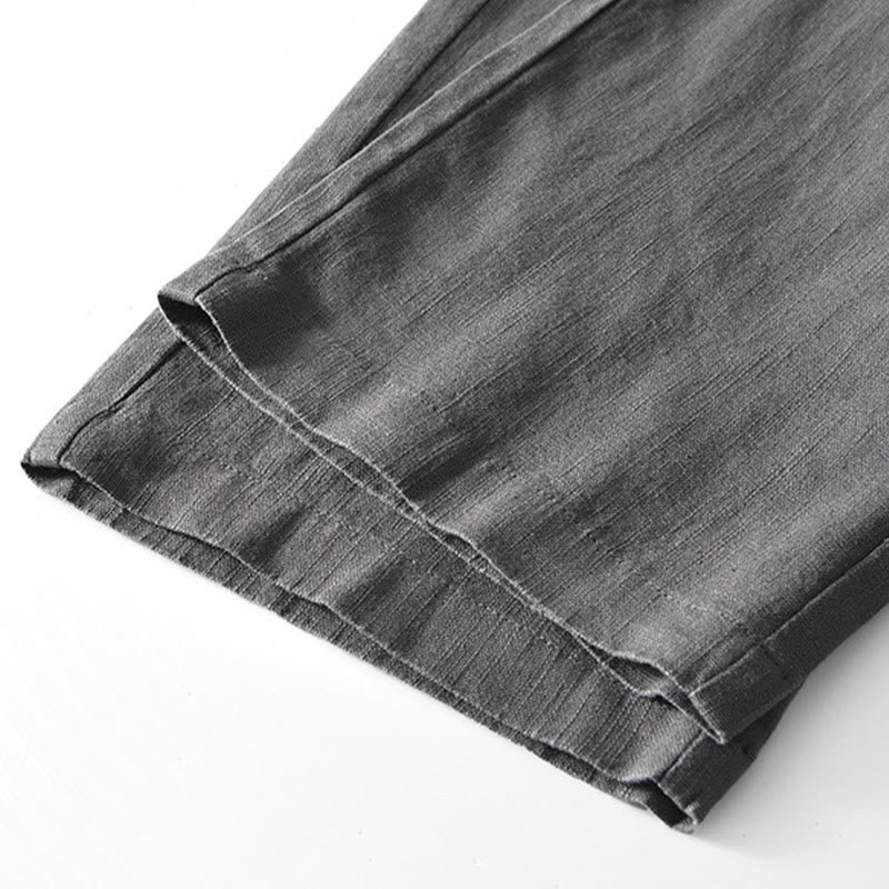 Buddha Stones Fall Solid Drawstring Zipper Men's Linen Wide Leg Pants With Pockets - image 8