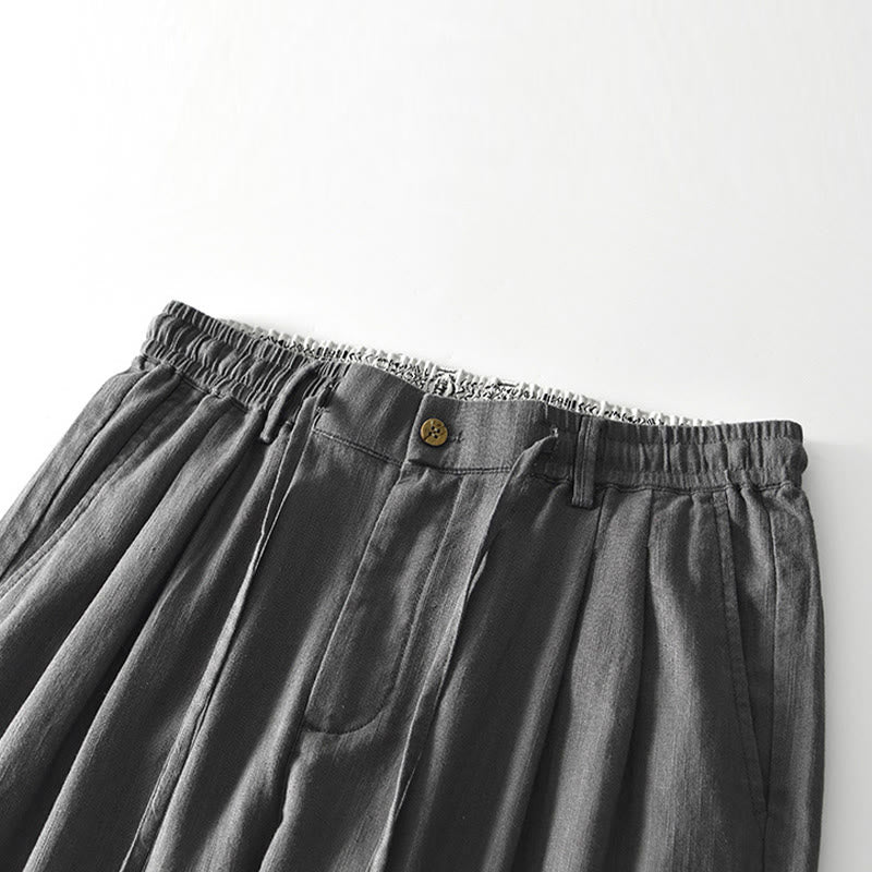 Buddha Stones Fall Solid Drawstring Zipper Men's Linen Wide Leg Pants With Pockets - image 2