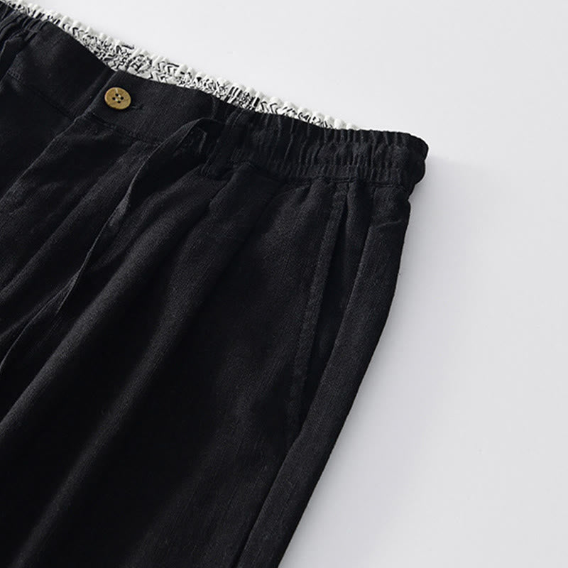 Buddha Stones Fall Solid Drawstring Zipper Men's Linen Wide Leg Pants With Pockets - image 11