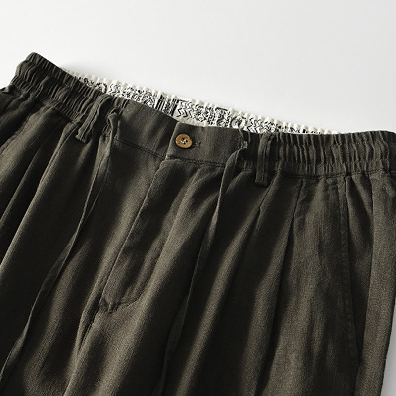 Buddha Stones Fall Solid Drawstring Zipper Men's Linen Wide Leg Pants With Pockets - image 15