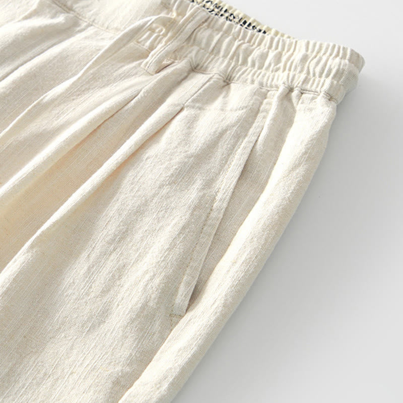 Buddha Stones Fall Solid Drawstring Zipper Men's Linen Wide Leg Pants With Pockets - image 29