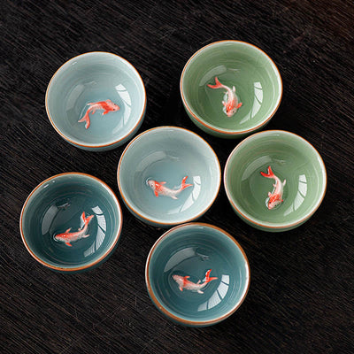 Buddha Stones Hand Painted Koi Fish Ceramic Teacup Kung Fu Tea Cup 50ml - image 11