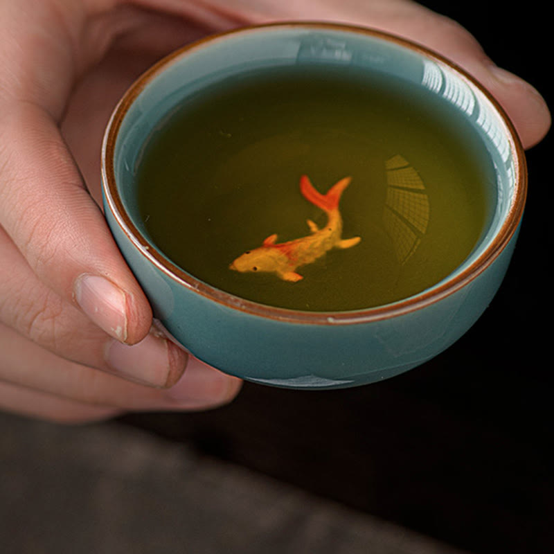 Buddha Stones Hand Painted Koi Fish Ceramic Teacup Kung Fu Tea Cup 50ml - image 1