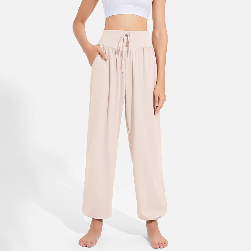 Buddha Stones Plain Drawstring Elastic Waist Design Women's Harem Pants Sports Yoga Sweatpants With Pockets - image 9