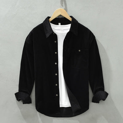 Buddha Stones Fall Decorative Pocket Buttons Down Stand Collar Long Sleeve Men's Cotton Corduroy Shirt - Black - US/UK/AU42，EU52 (3XL) - image 14