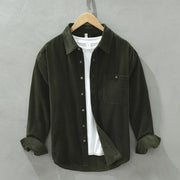 Foviel Fall Decorative Pocket Buttons Down Stand Collar Long Sleeve Men's Cotton Corduroy Shirt