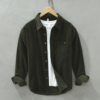 Buddha Stones Fall Decorative Pocket Buttons Down Stand Collar Long Sleeve Men's Cotton Corduroy Shirt - Olive - US/UK/AU42，EU52 (3XL) - image 9