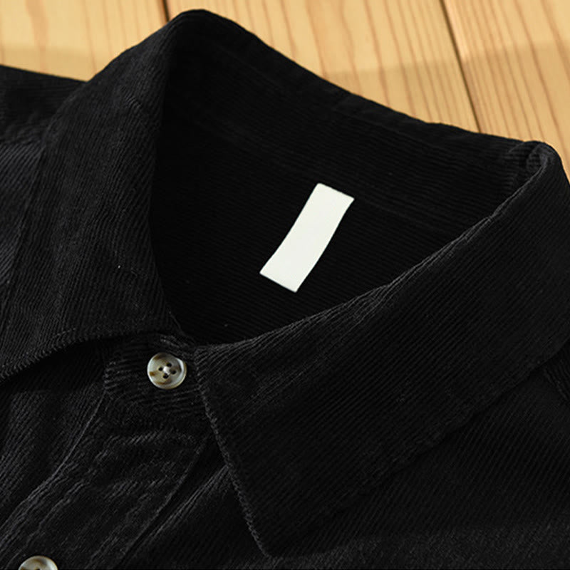 Buddha Stones Fall Decorative Pocket Buttons Down Stand Collar Long Sleeve Men's Cotton Corduroy Shirt - image 15