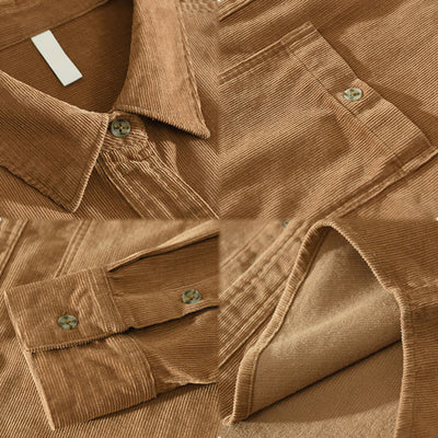 Buddha Stones Fall Decorative Pocket Buttons Down Stand Collar Long Sleeve Men's Cotton Corduroy Shirt - image 2