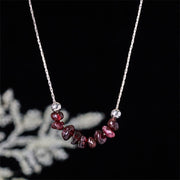 Foviel Black Obsidian Smoky Quartz Garnet Aquamarine Strawberry Quartz Pink Crystal Strength Necklace Pendant