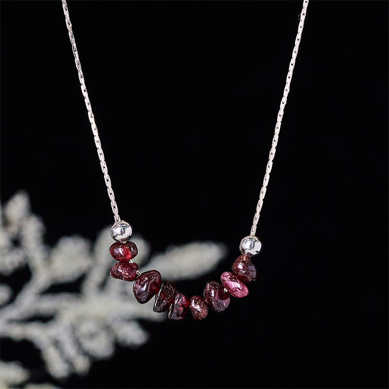 Buddha Stones Black Obsidian Smoky Quartz Garnet Aquamarine Strawberry Quartz Pink Crystal Strength Necklace Pendant - Garnet - image 14