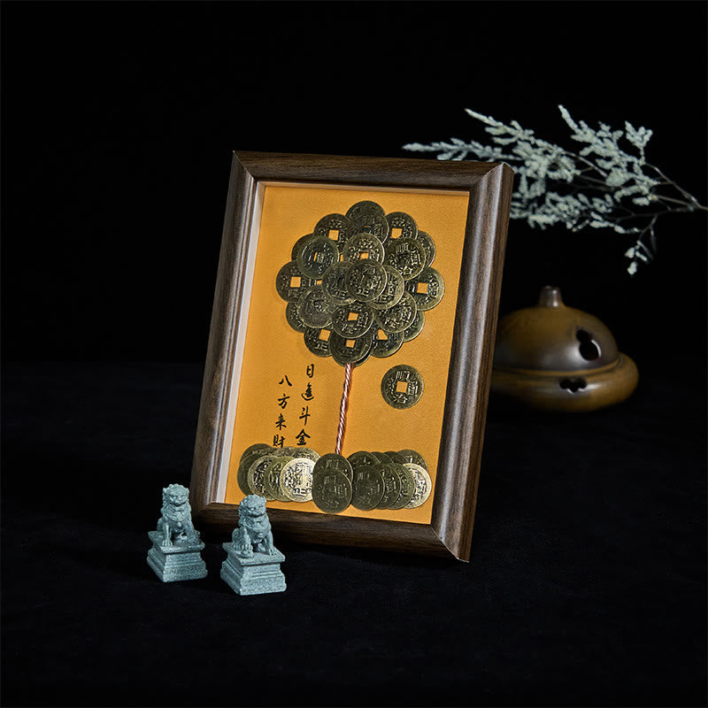 Buddha Stones Five-Emperor Coins Tree Attract Fortune Protection Photo Frame Ornament Home Decor - image 2