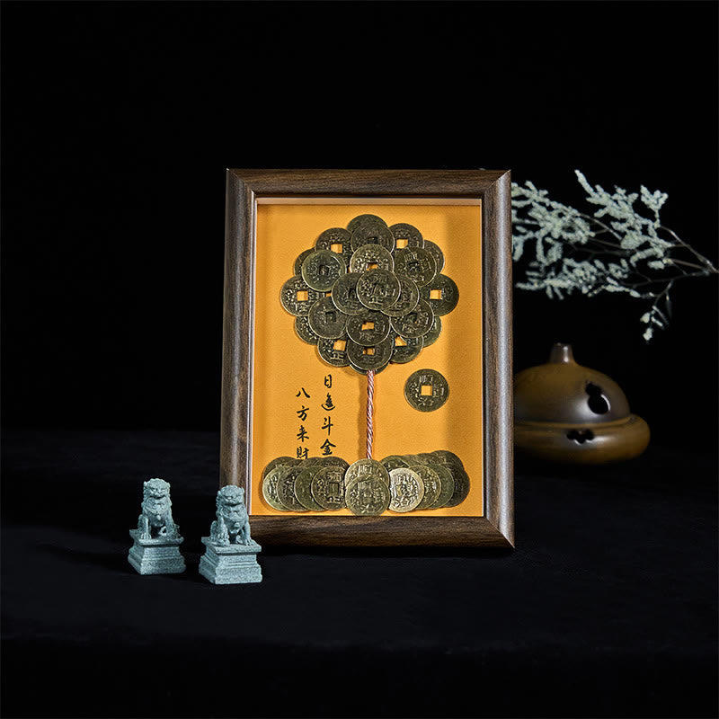 Buddha Stones Five-Emperor Coins Tree Attract Fortune Protection Photo Frame Ornament Home Decor - image 1