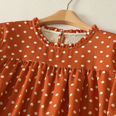 Buddha Stones Fall Polka Dot Design Crew Neck Long Sleeve Women's Midi Dress - image 2