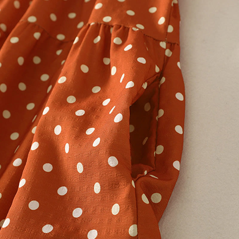 Buddha Stones Fall Polka Dot Design Crew Neck Long Sleeve Women's Midi Dress - image 5