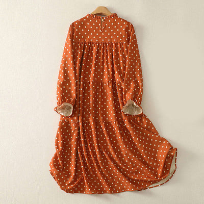 Buddha Stones Fall Polka Dot Design Crew Neck Long Sleeve Women's Midi Dress - image 1