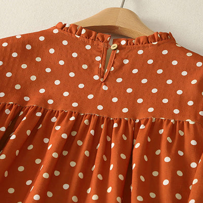 Buddha Stones Fall Polka Dot Design Crew Neck Long Sleeve Women's Midi Dress - image 3