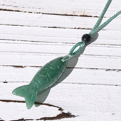 Buddha Stones Carving Koi Fish Pink Crystal Indian Agate Amethyst Warmth Prosperity Necklace Pendant - Green Aventurine(Pendant Size: 15*40mm) - image 43