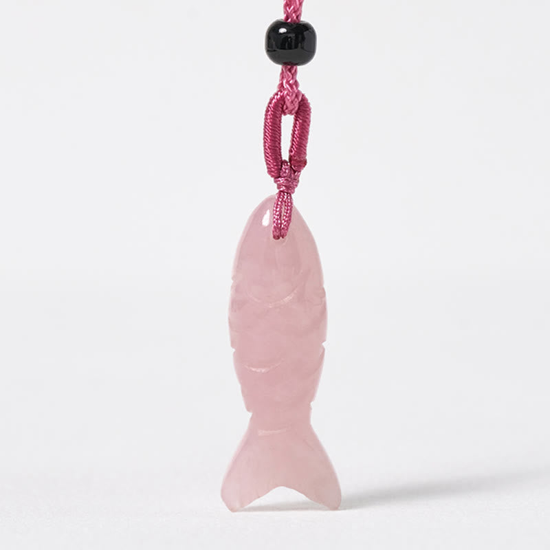 Buddha Stones Carving Koi Fish Pink Crystal Indian Agate Amethyst Warmth Prosperity Necklace Pendant - image 2