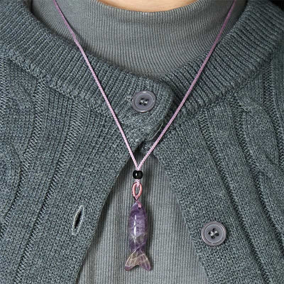 Buddha Stones Carving Koi Fish Pink Crystal Indian Agate Amethyst Warmth Prosperity Necklace Pendant - image 15