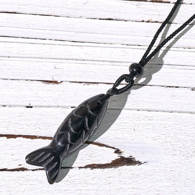 Buddha Stones Carving Koi Fish Pink Crystal Indian Agate Amethyst Warmth Prosperity Necklace Pendant - Black Obsidian(Pendant Size: 15*40mm) - image 63