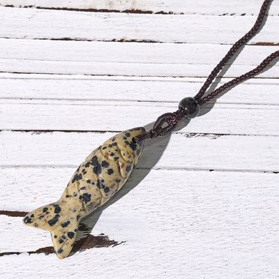 Buddha Stones Carving Koi Fish Pink Crystal Indian Agate Amethyst Warmth Prosperity Necklace Pendant - Dalmatian Jasper(Pendant Size: 15*40mm) - image 33