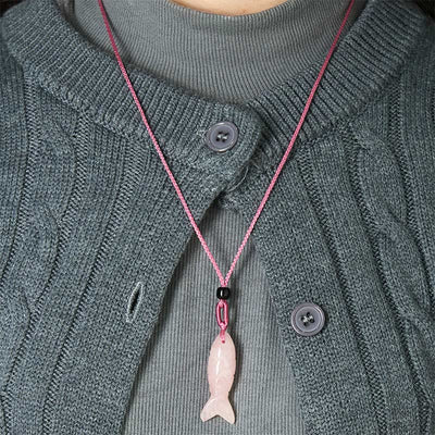 Buddha Stones Carving Koi Fish Pink Crystal Indian Agate Amethyst Warmth Prosperity Necklace Pendant - image 4