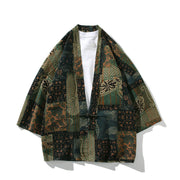 Foviel Geometry Floral Stripes Butterfly Ink Open Front Half Sleeve Jacket Men's Kimono