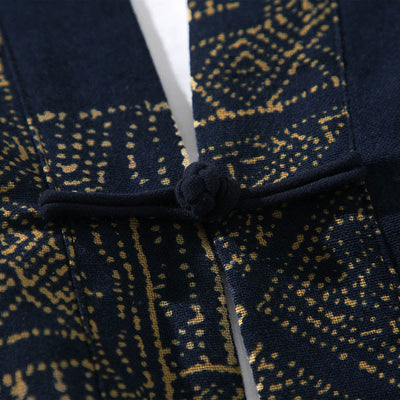 Buddha Stones Geometry Floral Stripes Butterfly Ink Open Front Half Sleeve Jacket Cotton Men's Kimono - image 5