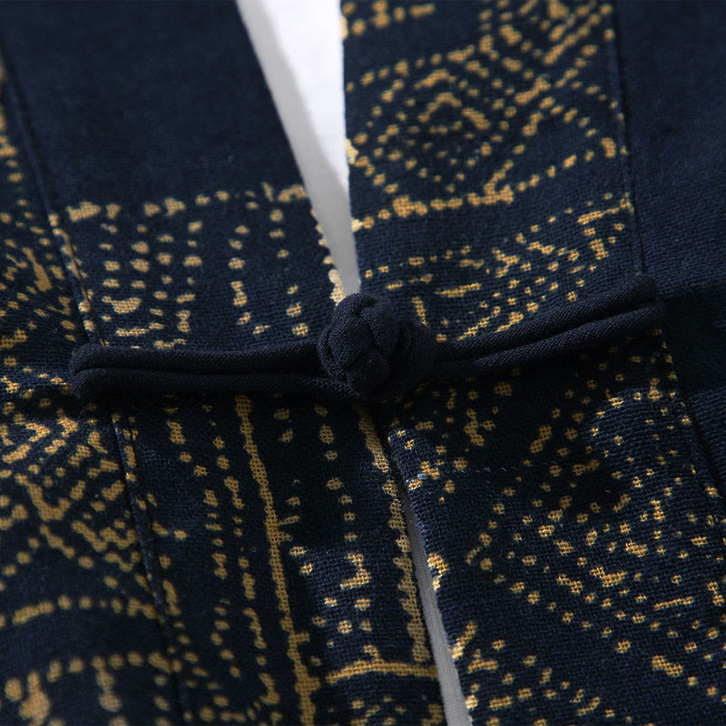 Buddha Stones Geometry Floral Stripes Butterfly Ink Open Front Half Sleeve Jacket Cotton Men's Kimono - image 5
