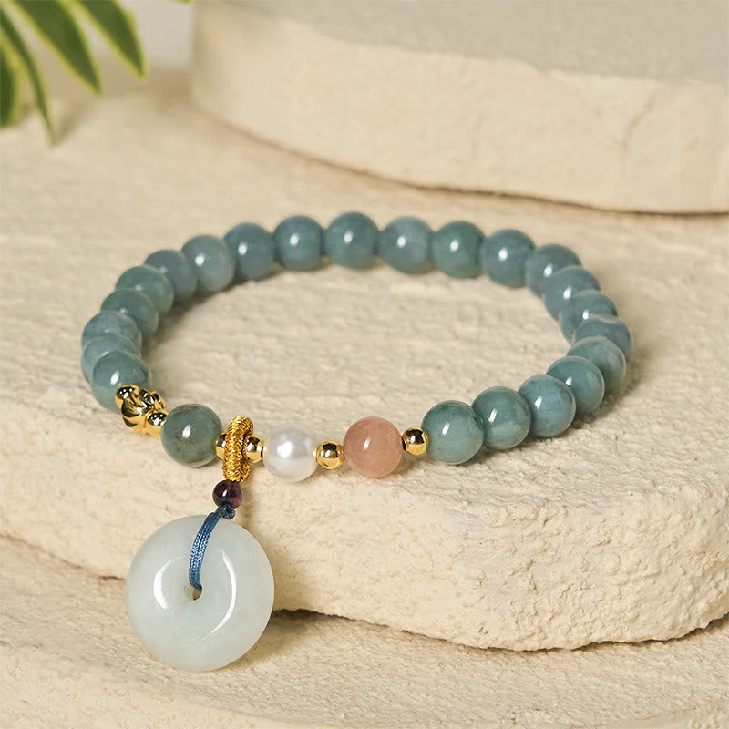 Buddha Stones Peace Buckle Jade Round Beaded Luck Auspicious Bracelet - image 3