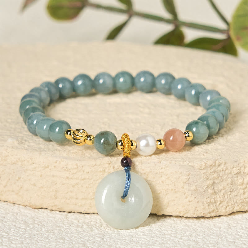 Buddha Stones Peace Buckle Jade Round Beaded Luck Auspicious Bracelet - image 2