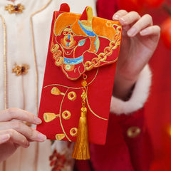 Buddha Stones Embroidery Year Of The Horse 2026 New Year Tassel Chinese Red Envelope - Horse Tassel(22*10.7cm) - image 0