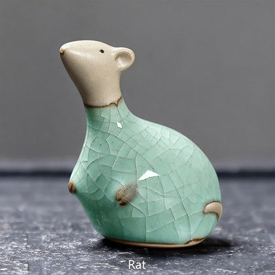 Buddha Stones Chinese Zodiac Ceramic Tea Pet Home Decoration - Khaki Rat 6.5*6.7cm - image 2