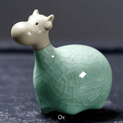 Buddha Stones Chinese Zodiac Ceramic Tea Pet Home Decoration - Khaki Ox 6.5*6cm - image 3