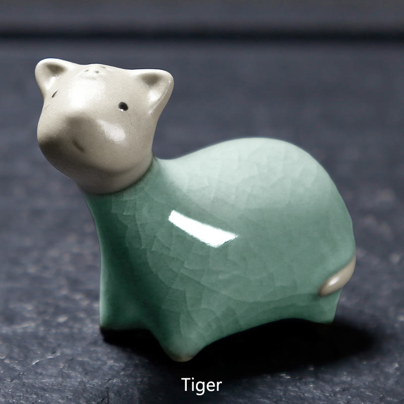 Buddha Stones Chinese Zodiac Ceramic Tea Pet Home Decoration - Khaki Tiger 6.6*5.7cm - image 4