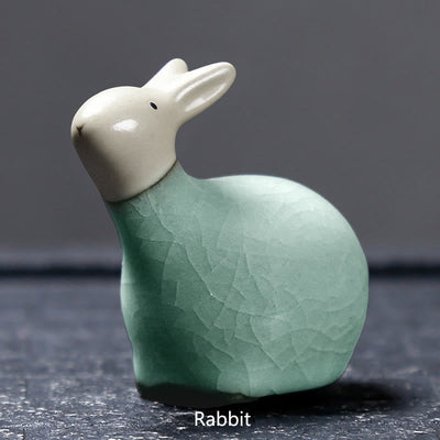 Buddha Stones Chinese Zodiac Ceramic Tea Pet Home Decoration - Khaki Rabbit 6.5*6.2cm - image 8