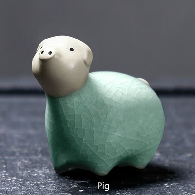 Buddha Stones Chinese Zodiac Ceramic Tea Pet Home Decoration - Khaki Pig 6.1*5.6cm - image 16