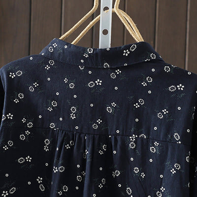 Buddha Stones Fall Small Floral Pattern Buttons Down Design Long Sleeve Women's Cotton Shirt - image 4