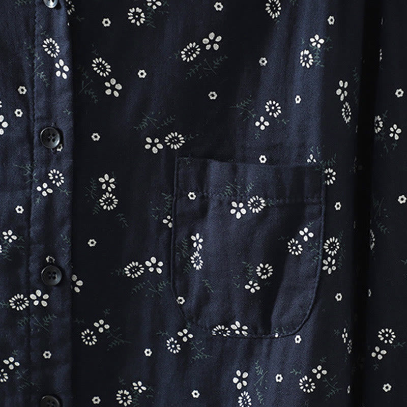 Buddha Stones Fall Small Floral Pattern Buttons Down Design Long Sleeve Women's Cotton Shirt - image 6
