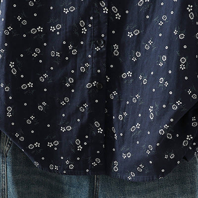 Buddha Stones Fall Small Floral Pattern Buttons Down Design Long Sleeve Women's Cotton Shirt - image 9