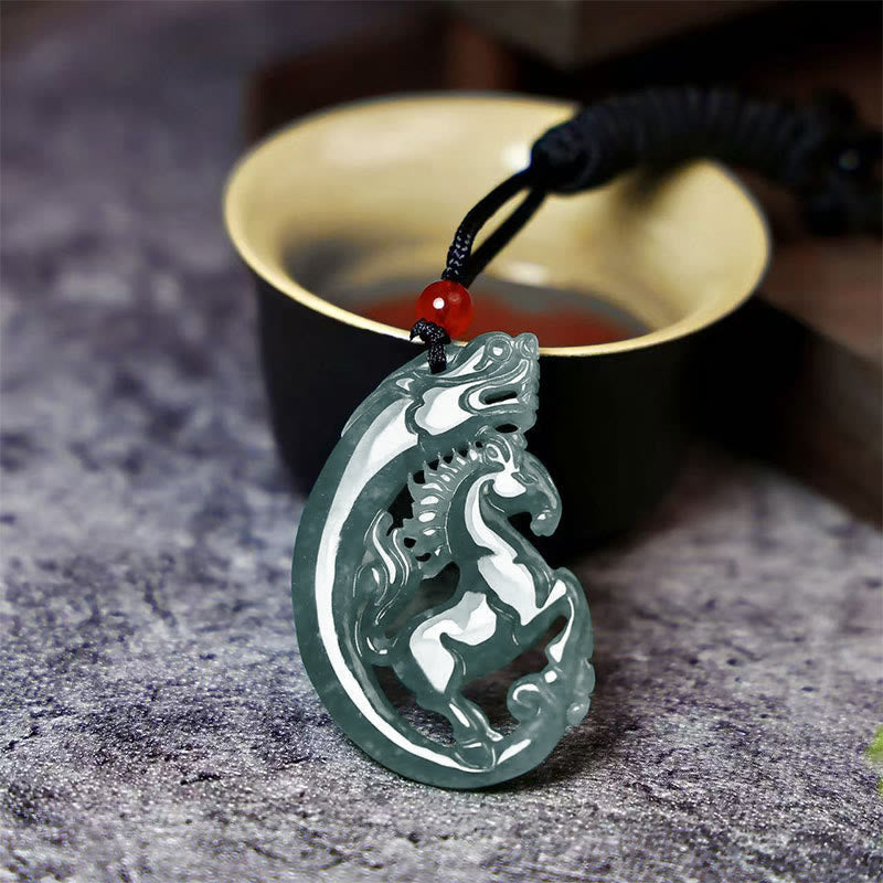 Buddha Stones Year Of The Horse Dragon Jade Luck Necklace Pendants - Jade - image 0