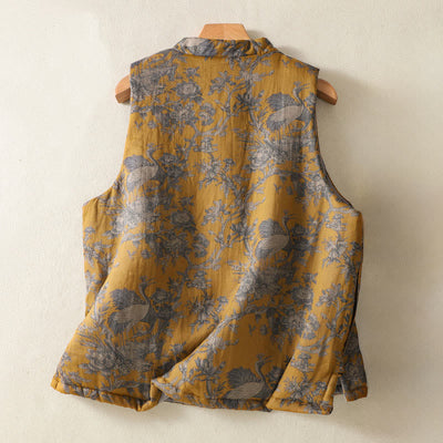 Buddha Stones Crane Flowers Branches Frog-Button Pattern Cotton Women's Sleeveless Vest Waistcoat - image 1