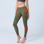 Foviel Vibrant Swirling Florals Paisley Print Gym Leggings Women's Yoga Pants