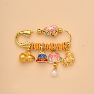 Buddha Stones Year Of The Horse Fu Character Lotus Attract Fortune Ruyi Handle Peace Buckle Luck Brooch - Lotus Gourd Horse - image 5