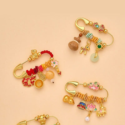 Buddha Stones Year Of The Horse Fu Character Lotus Attract Fortune Ruyi Handle Peace Buckle Luck Brooch - image 18