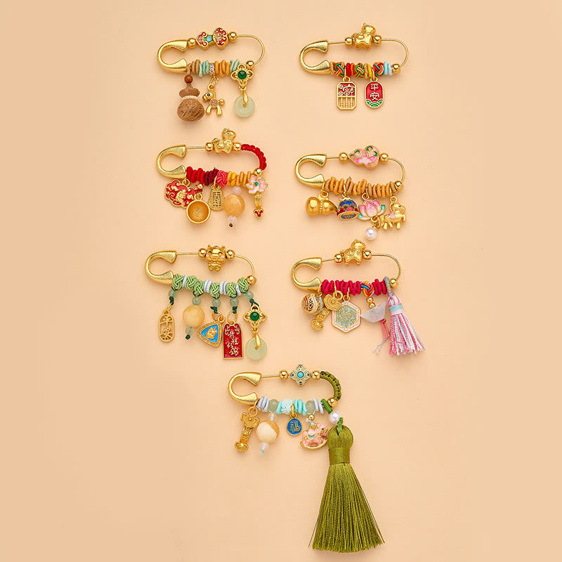 Buddha Stones Year Of The Horse Fu Character Lotus Attract Fortune Ruyi Handle Peace Buckle Luck Brooch - image 16