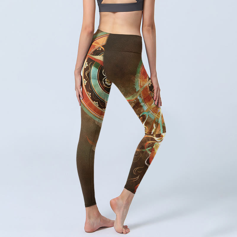 Buddha Stones Dunhuang Flying Apsaras Mandala Print Gym Leggings Women's Yoga Pants - image 4
