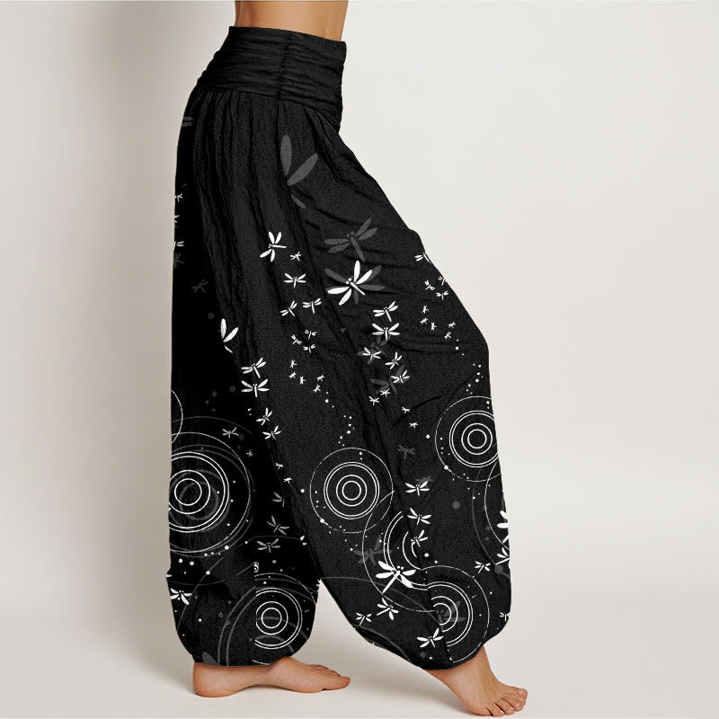Buddha Stones Pure Cotton Circular Lines Dragonfly Women's Elastic Waist Harem Pants - image 10