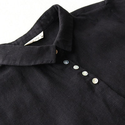 Buddha Stones Fall Solid Buttons Down Lapel Design Three Quarter Sleeve Women's Midi Dress With Pockets - image 2